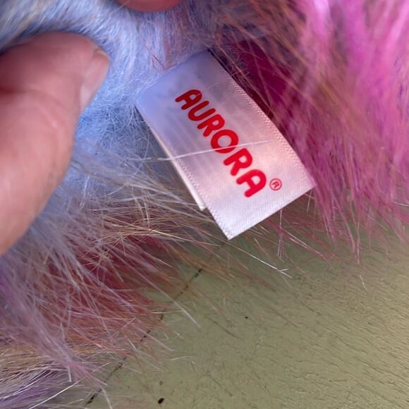 Aurora NARWHAL purple blue yellow long Fur 13” plush 2019 blue striped horn. - Picture 2 of 7